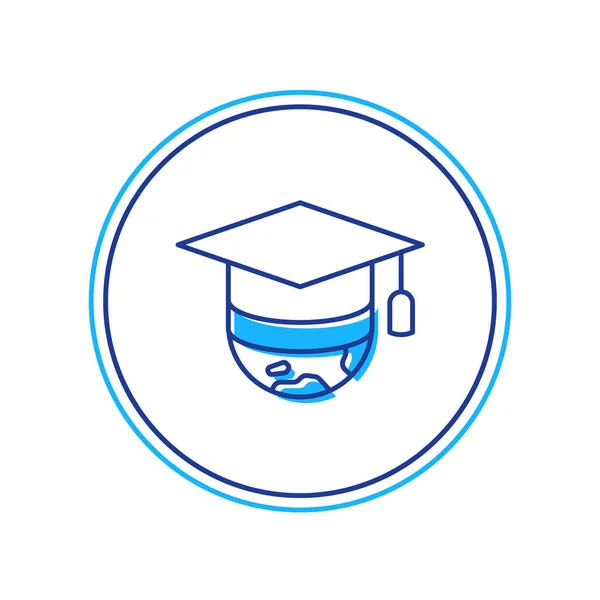 Beyaz arkaplanda izole edilmiş dünya ikonunun ana hatları mezuniyet kapağı. Dünya eğitim sembolü. Çevrimiçi öğrenme ya da e-öğrenme kavramı. Vektör — Stok Vektör