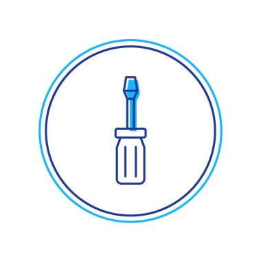 Doldurulmuş ana hatlı tornavida simgesi beyaz arkaplanda izole edildi. Servis aracı sembolü. Vektör