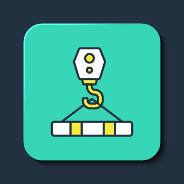 Mavi arka planda izole edilmiş Crane kancası ikonu. Endüstriyel kanca ikonu. Turkuaz kare düğme. Vektör