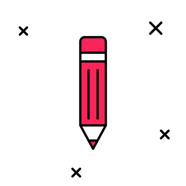 Contour rempli Crayon avec icône gomme isolée sur fond blanc. Outils de dessin et d'éducation. Symbole du bureau scolaire. Vecteur — Image vectorielle