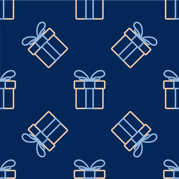 Иконка коробки подарка линии изолирован бесшовный узор на синем фоне. С Рождеством и Новым годом. Вектор — стоковый вектор