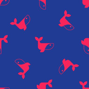 Kırmızı Balina ikonu mavi arkaplanda izole edilmiş pürüzsüz desen. Vektör