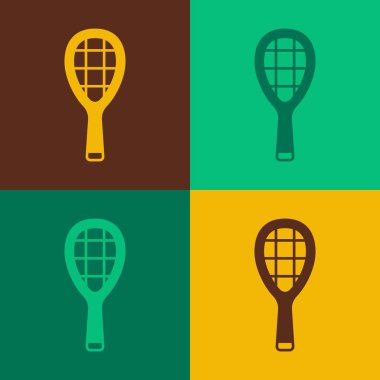 Pop Art Tenis Raket ikonu renk arkaplanında izole edildi. Spor malzemeleri. Vektör