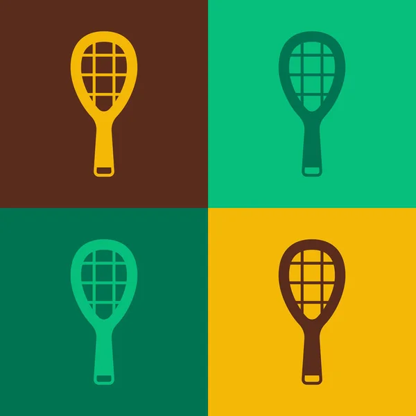 Pop Art Tennisschläger-Symbol isoliert auf farbigem Hintergrund. Sportgeräte. Vektor — Stockvektor