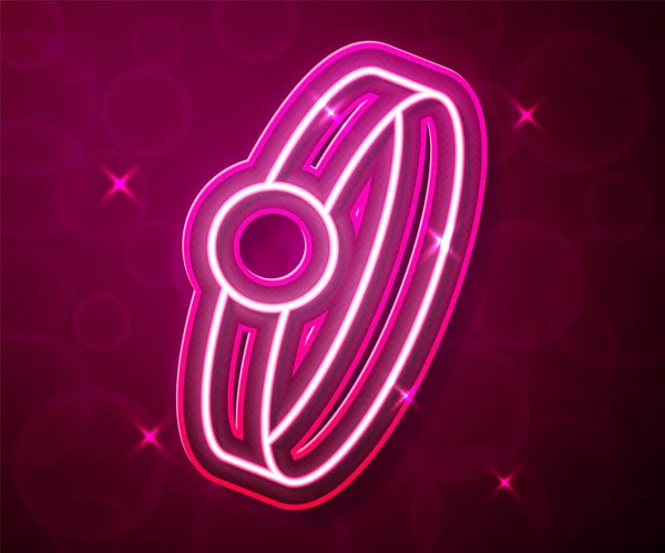 Parlayan neon çizgisi elmas nişan yüzüğü ikonu kırmızı arkaplanda izole edildi. Vektör