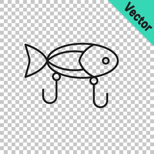 Black line Fishing lure icon isolated on transparent background. Fishing tackle. Vector — Vector de stock