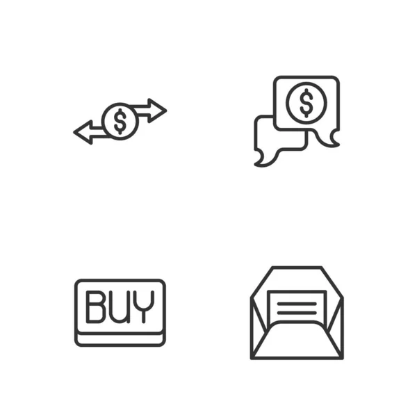 Set line Envelope, Buy button, Money exchange and Business negotiations icon. Vector — Stock Vector