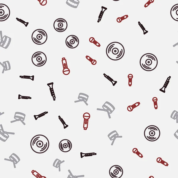 Klarnet, vinil disk, bagetli davul ve mikrofonu kusursuz desenlere ayarlayın. Vektör