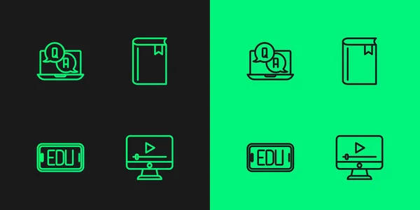 Set line Online play video, education, Question and Answer and Book icon. Vector — Image vectorielle