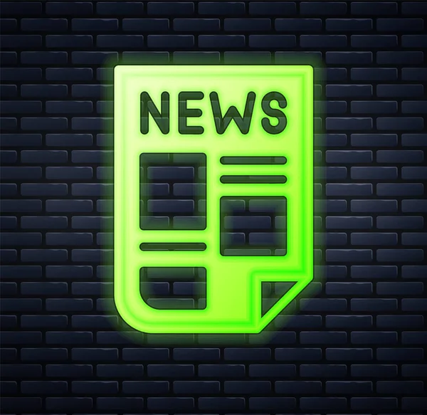 Gloeiende neon News icoon geïsoleerd op bakstenen muur achtergrond. Krantenbord. Een massamedia symbool. Vector — Stockvector