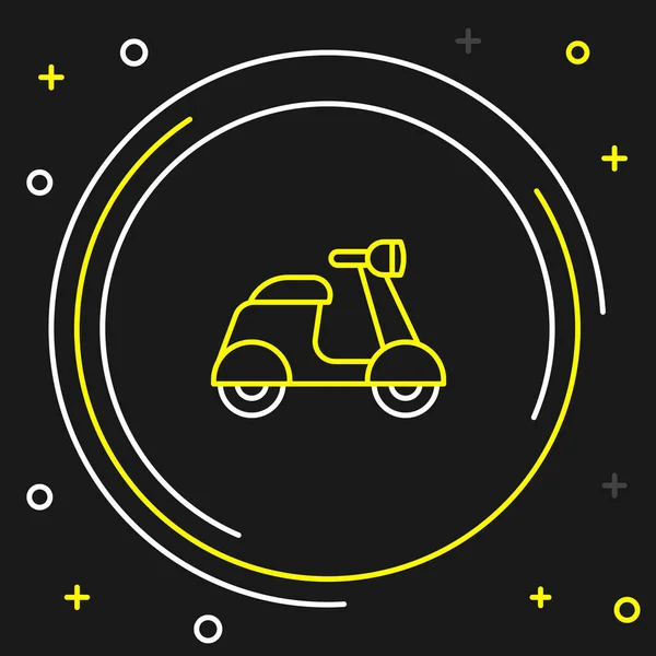 Icono de Scooter de línea aislado sobre fondo negro. Concepto de esquema colorido. Vector — Vector de stock