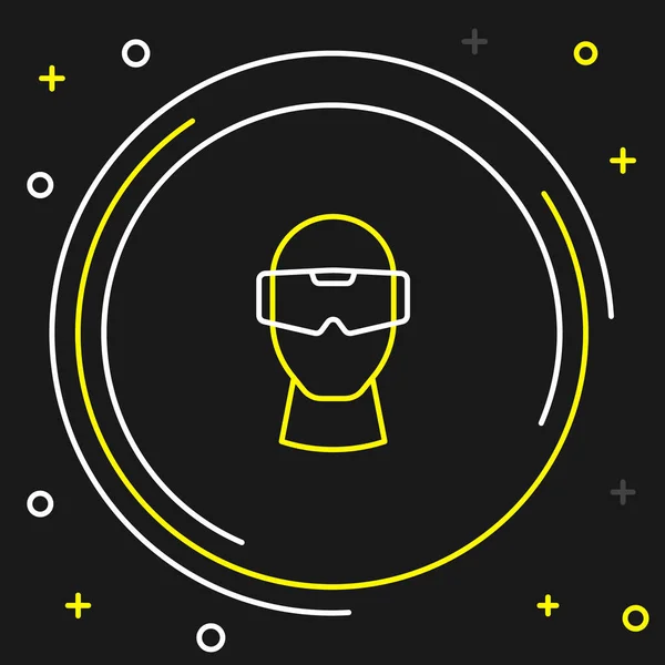 Línea Icono de gafas de realidad virtual aislado sobre fondo negro. Máscara estereoscópica 3d vr. Pantalla de montaje en cabeza óptica. Concepto de esquema colorido. Vector — Archivo Imágenes Vectoriales