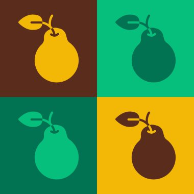 Pop Art Pear simgesi renk arkaplanda izole edildi. Yaprak sembollü meyve. Vektör
