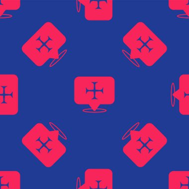Kızıl Haçlı Seferi ikonu mavi arka planda kusursuz deseni izole etti. Vektör