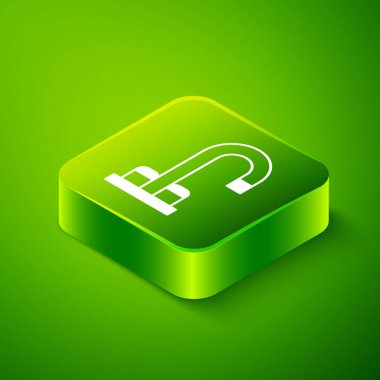 Isometric Water musluk simgesi yeşil arkaplanda izole edildi. Yeşil kare düğmesi. Vektör