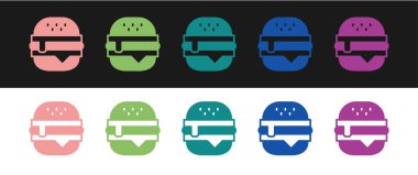 Burger simgesini siyah beyaz arkaplanda izole et. Hamburger ikonu. Çizburger sandviç tabelası. Fast food menüsü. Vektör