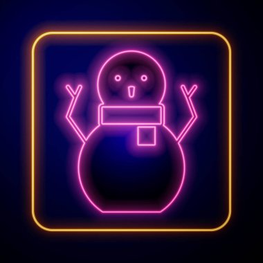 Parlayan neon ışıklı Noel kardan adam ikonu siyah arka planda izole edildi. Mutlu Noeller ve mutlu yıllar. Vektör
