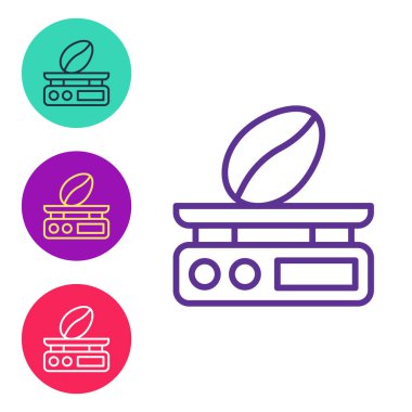 Elektronik kahve pulu simgesini beyaz arkaplanda izole et. Ağırlık ölçüm aletleri. Simgeleri renklendirin. Vektör