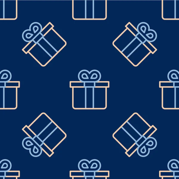 Иконка коробки подарка линии изолирован бесшовный узор на синем фоне. Вектор — стоковый вектор