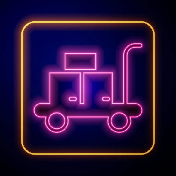 Lumineuse icône de valise de chariot néon isolé sur fond noir. Panneau des bagages de voyage. Icône bagages de voyage. Vecteur — Image vectorielle
