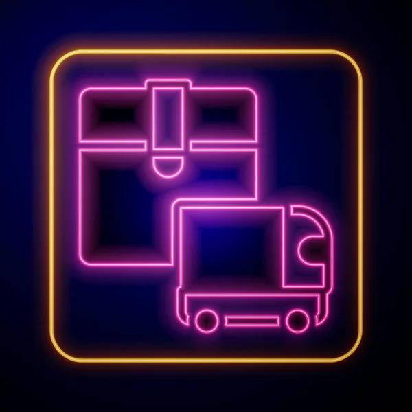 Lumineux néon Livraison camion cargo icône du véhicule isolé sur fond noir. Vecteur — Image vectorielle