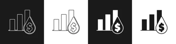 Stel Taartdiagram infographic en dollar symbool pictogram geïsoleerd op zwart-wit achtergrond. Grafiekteken. Vector — Stockvector