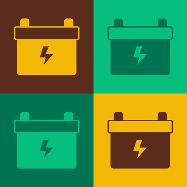 Pop Art Autobatterie-Symbol isoliert auf farbigem Hintergrund. Akkubatterie Energie und Akkubatterie Strom. Vektor — Stockvektor