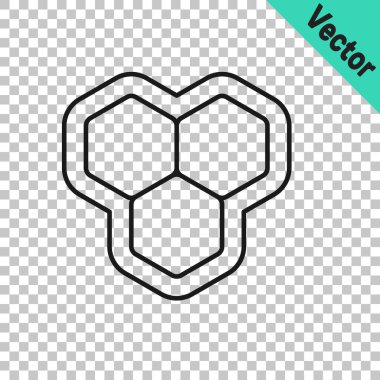 Siyah çizgi bal peteği simgesi şeffaf arkaplanda izole edildi. Bal hücrelerinin sembolü. Tatlı doğal yemek. Vektör