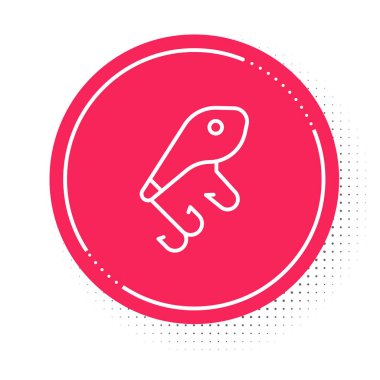 Beyaz çizgili balık yemi simgesi beyaz arkaplanda izole edildi. Balık oltası. Kırmızı daire düğmesi. Vektör