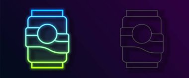 Parlayan neon hattı Soda kutusu simgesi siyah arkaplanda izole edildi. Vektör