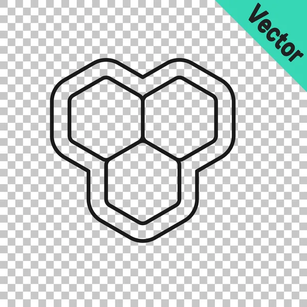 Siyah çizgi bal peteği simgesi şeffaf arkaplanda izole edildi. Bal hücrelerinin sembolü. Tatlı doğal yemek. Vektör