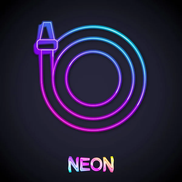 Gloeiende neon lijn Tuinslang pictogram geïsoleerd op zwarte achtergrond. Spuitpistool icoon. Besproeiingsapparatuur. Vector — Stockvector