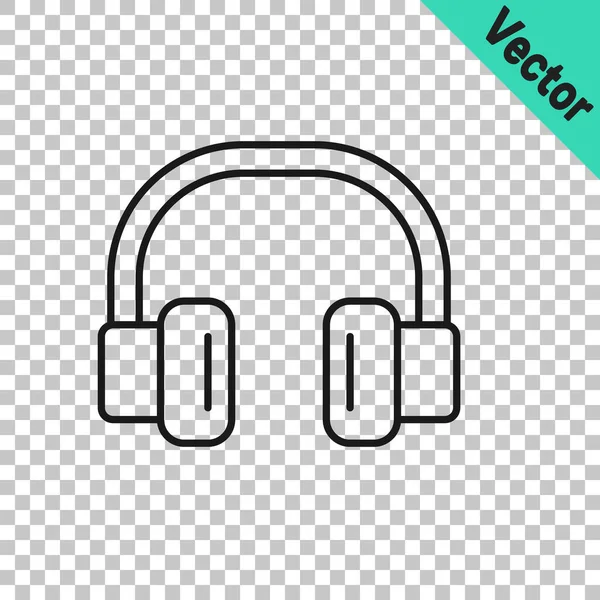 Black line Headphones icon isolated on transparent background. Earphones. Concept for listening to music, service, communication and operator. Vector — Stock Vector