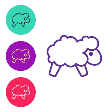 Koyun simgesini beyaz arkaplanda izole et. Uykuya dalmak için koyun saymak. Simgeleri renklendirin. Vektör