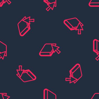 Kırmızı çizgi çevrimiçi kitap simgesi siyah arkaplandaki kusursuz deseni izole etti. İnternet eğitimi konsepti, e-öğrenme kaynakları, uzak online kurslar. Vektör