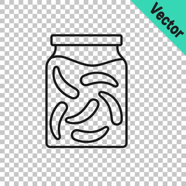 Schwarze Linie Eingelegte Gurken in einem Glas Symbol isoliert auf transparentem Hintergrund. Vektor — Stockvektor