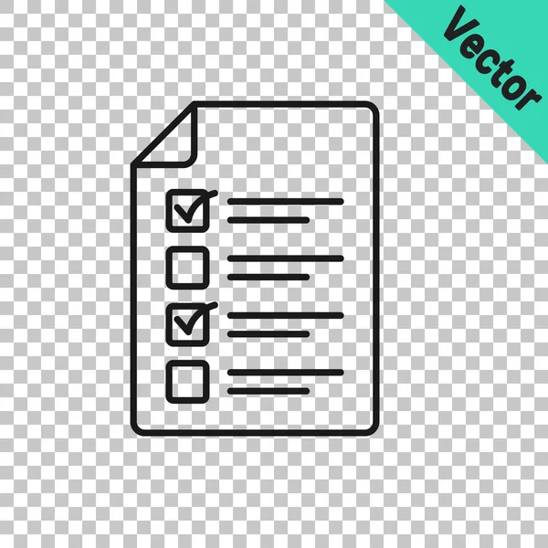 Ligne noire Quiz en ligne, test, sondage ou icône de liste de contrôle isolé sur fond transparent. Liste des examens. Concept d'e-éducation. Vecteur — Image vectorielle