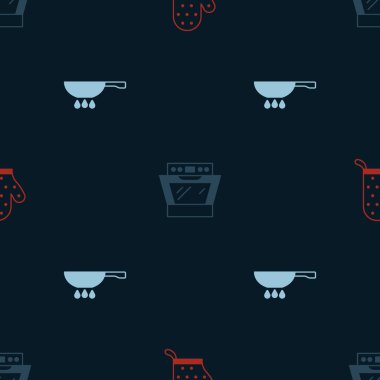 Fırın eldiveni ve tavayı kusursuz bir şekilde ateşe verin. Vektör