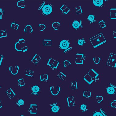 Kulaklıkları ayarla, çevrimiçi oyun videosu, web kamerası ve kusursuz şablon üzerine kitap. Vektör