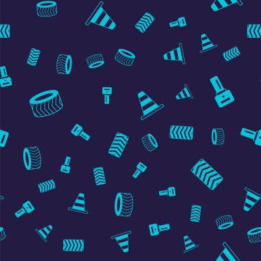 Araba tekerleğini ayarla, anahtarı uzaktan kumandalı, trafik konisi ve kusursuz desenli. Vektör