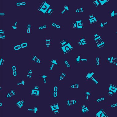 Zincir halkası, bahçe lambası, demirci fırını ve Çekiç 'i kusursuz desenlere ayarlayın. Vektör