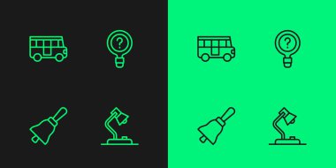 Satır lambası, zil, okul otobüsü ve bilinmeyen arama simgesi. Vektör