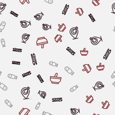 Yemek çubukları, tavuk budu, salam sosisi ve havan topu ve dikişsiz desenli tokmak. Vektör