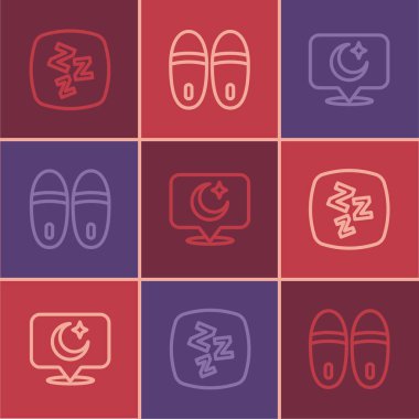 Çizgiyi Uykucu, Ay, yıldızlar ve Terlik simgesi olarak ayarla. Vektör