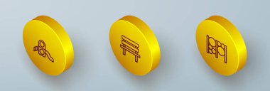 Isometric Line Slayt oyun alanını, Bench 'i ve Oyun Alanı tırmanma ekipmanları simgesini ayarla. Vektör