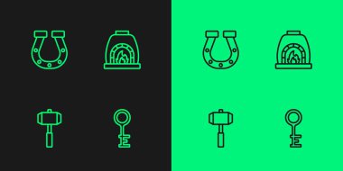 Eski anahtar, Balyoz, Nal ve Demirci fırın ikonu. Vektör