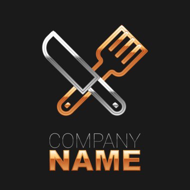 Çizgiyi aşan bıçak ve çatal simgesi siyah arka planda izole edilmiş. Çatal bıçak sembolü. Renkli taslak konsepti. Vektör