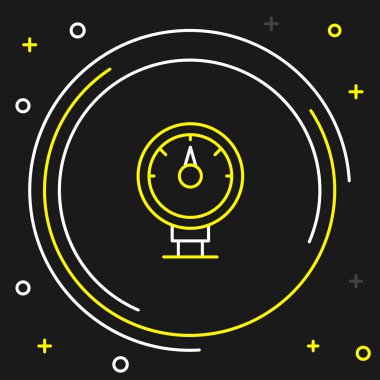 Çizgi Motor gaz göstergesi simgesi siyah arkaplanda izole edildi. Yakıt göstergesi boş. Tam depo göstergesi. Renkli taslak konsepti. Vektör