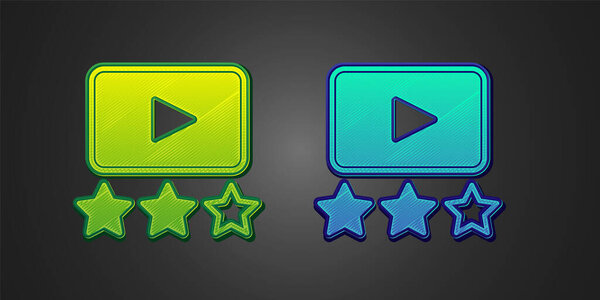 Green and blue Film or movie cinematography rating or review icon isolated on black background.  Vector