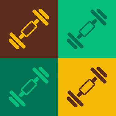 Pop Art Dumbbell simgesi renk arkaplanında izole edilmiş. Kas kaldırma, fitness halteri, spor malzemeleri. Vektör